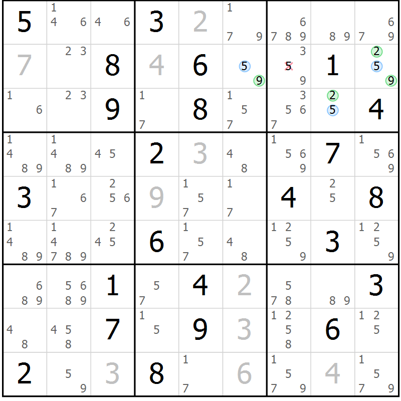 Position des candidats pour la solution de la Gr 66 page 69 du magazine de sudoku Sudoku Suprême n° 036