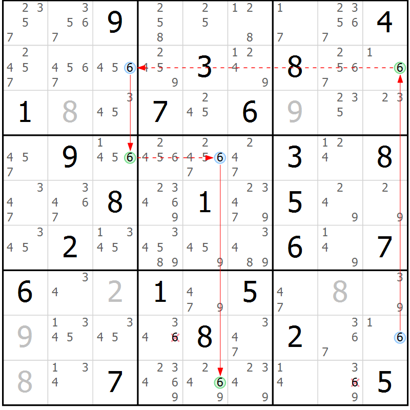 Position des candidats pour la solution de la Gr 67 page 70 du magazine de sudoku Sudoku Suprême n° 036
