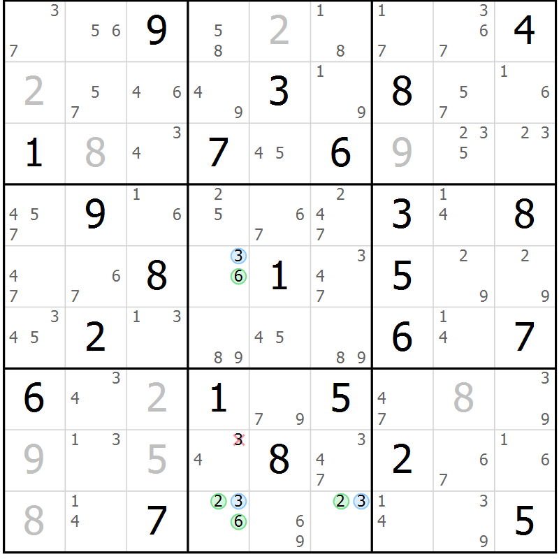 Position des candidats pour la solution de la Gr 67 page 70 du magazine de sudoku Sudoku Suprême n° 036