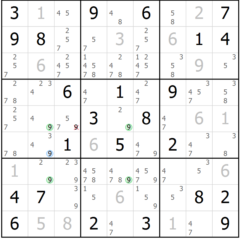 Position des candidats pour la solution de la Gr 68 page 71 du magazine de sudoku Sudoku Suprême n° 036