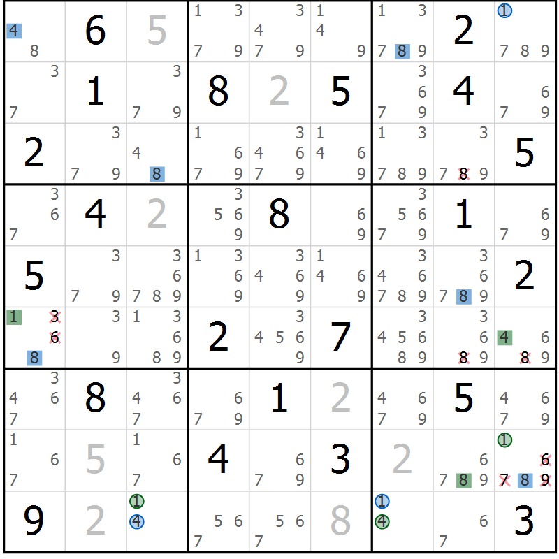Position des candidats pour la solution de la Gr 7 page 10 du magazine de sudoku Sudoku Suprême n° 036