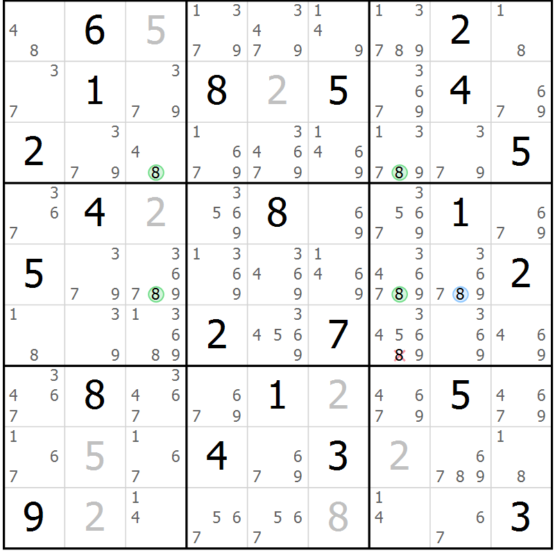 Position des candidats pour la solution de la Gr 7 page 10 du magazine de sudoku Sudoku Suprême n° 036