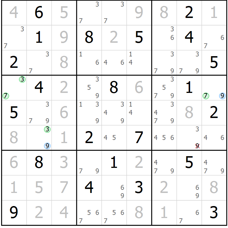 Position des candidats pour la solution de la Gr 7 page 10 du magazine de sudoku Sudoku Suprême n° 036
