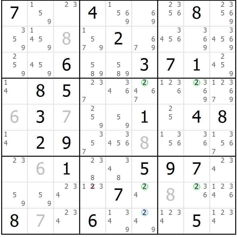 Position des candidats pour la solution de la Gr 70 page 73 du magazine de sudoku Sudoku Suprême n° 036