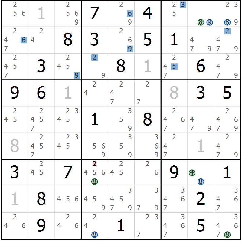 Position des candidats pour la solution de la Gr 71 page 74 du magazine de sudoku Sudoku Suprême n° 036