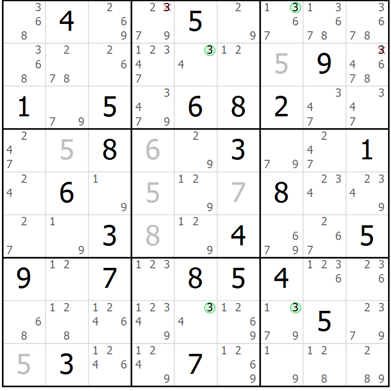 Position des candidats pour la solution de la Gr 72 page 75 du magazine de sudoku Sudoku Suprême n° 036