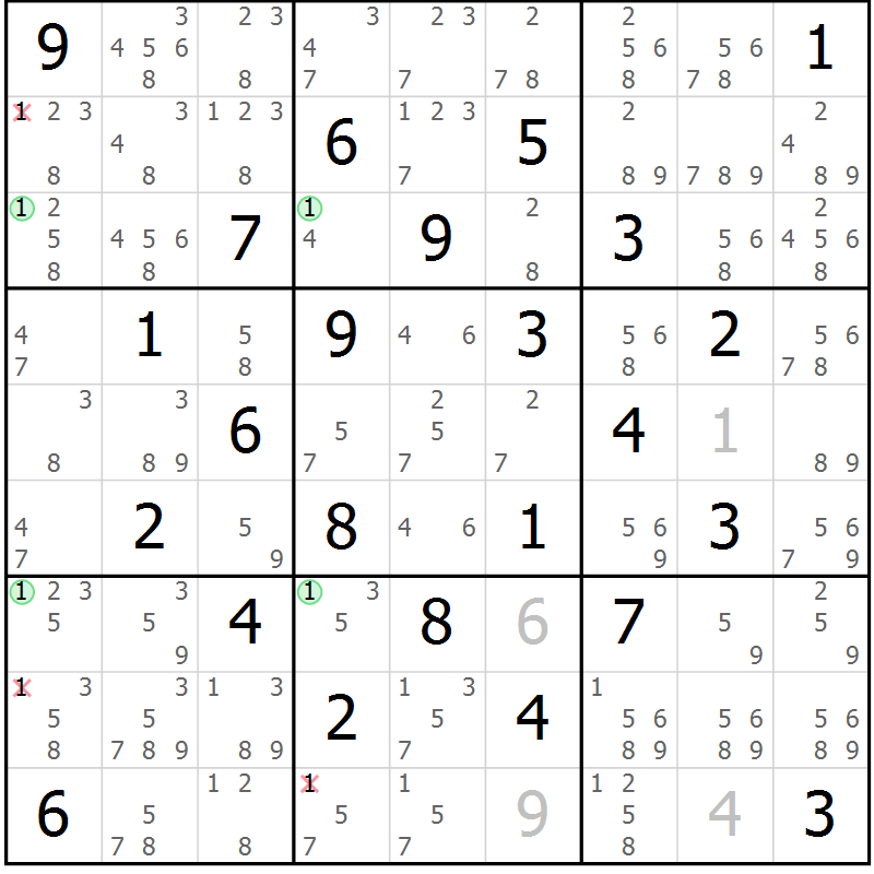 Position des candidats pour la solution de la Gr 73 page 76 du magazine de sudoku Sudoku Suprême n° 036