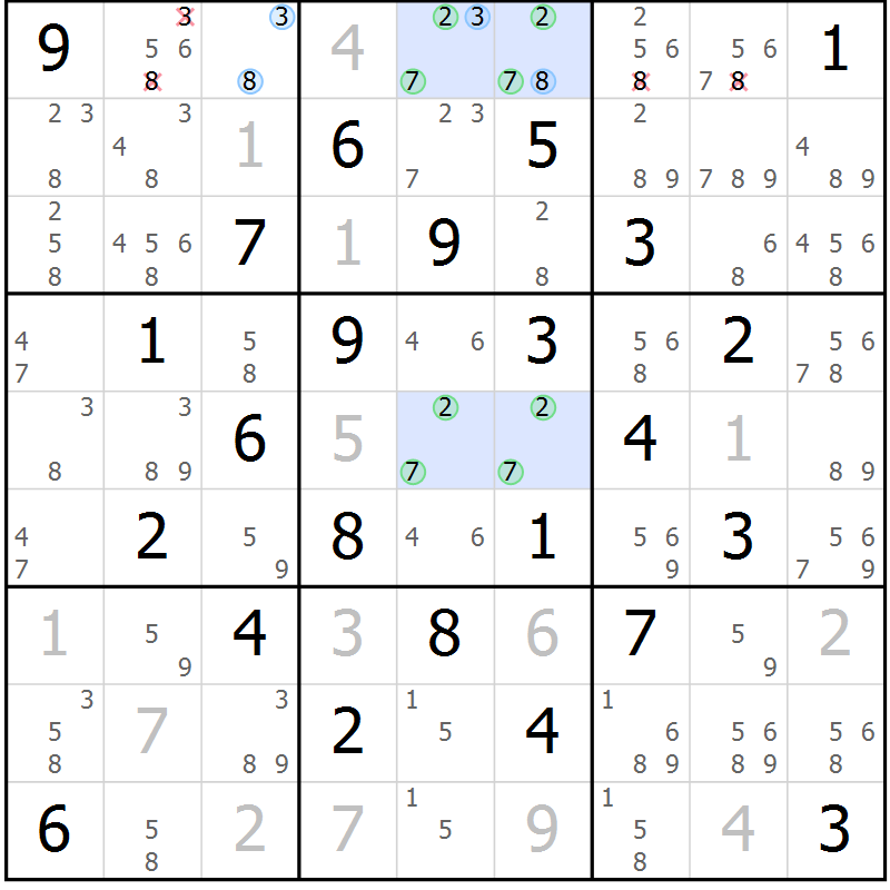 Position des candidats pour la solution de la Gr 73 page 76 du magazine de sudoku Sudoku Suprême n° 036
