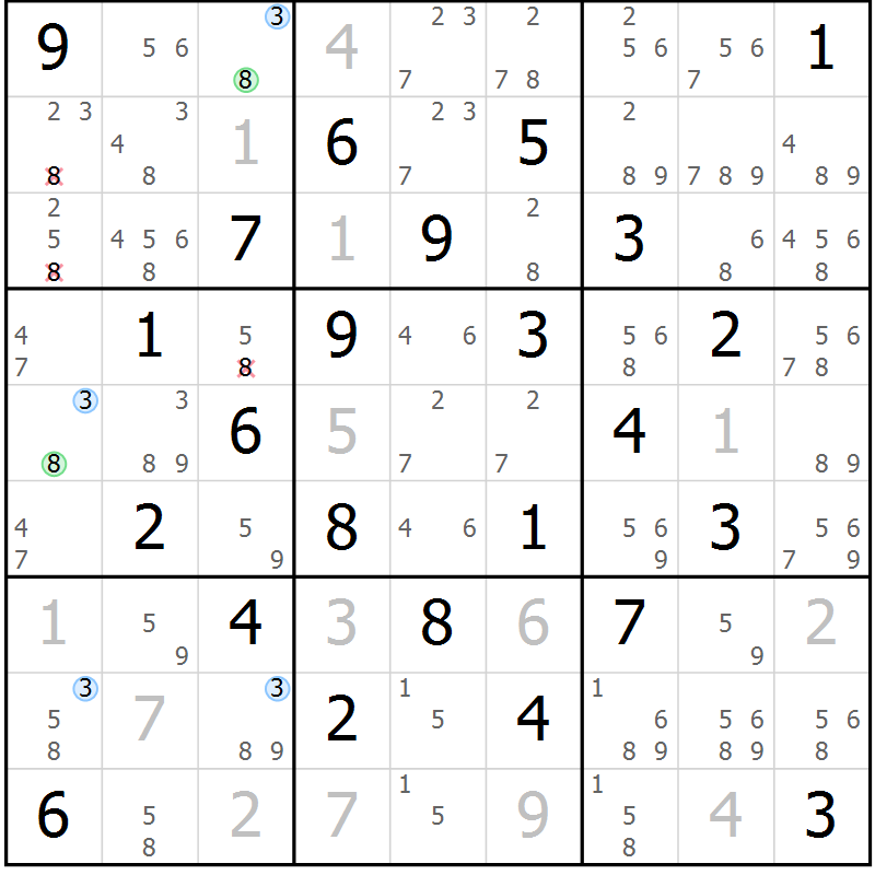 Position des candidats pour la solution de la Gr 73 page 76 du magazine de sudoku Sudoku Suprême n° 036