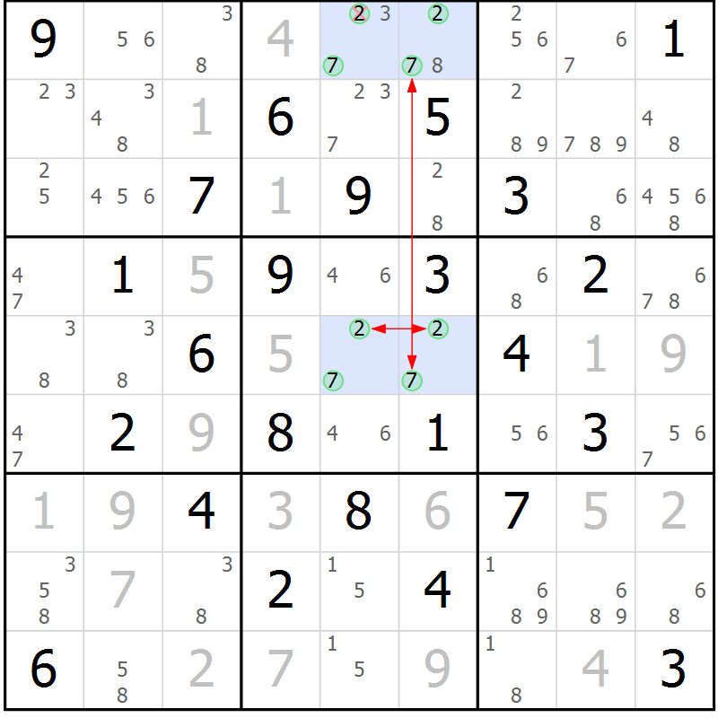 Position des candidats pour la solution de la Gr 73 page 76 du magazine de sudoku Sudoku Suprême n° 036