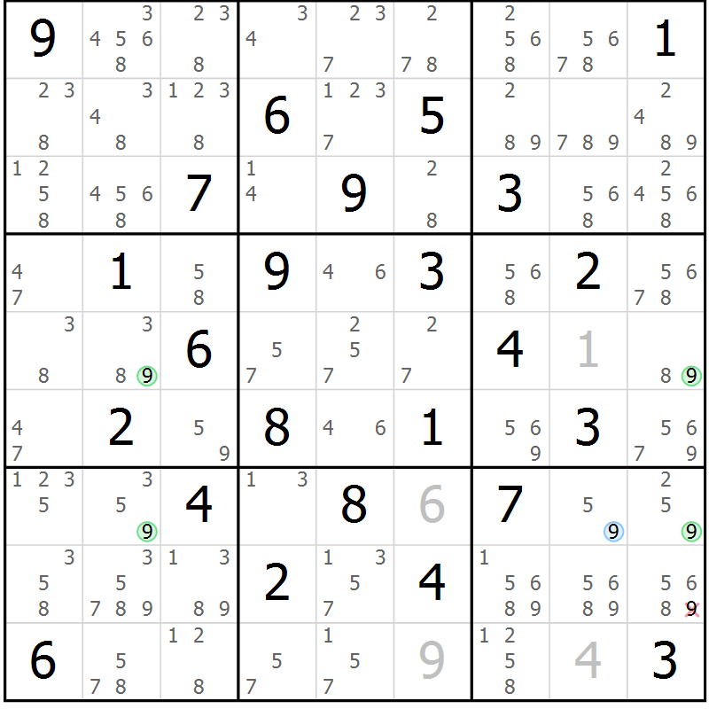 Position des candidats pour la solution de la Gr 73 page 76 du magazine de sudoku Sudoku Suprême n° 036