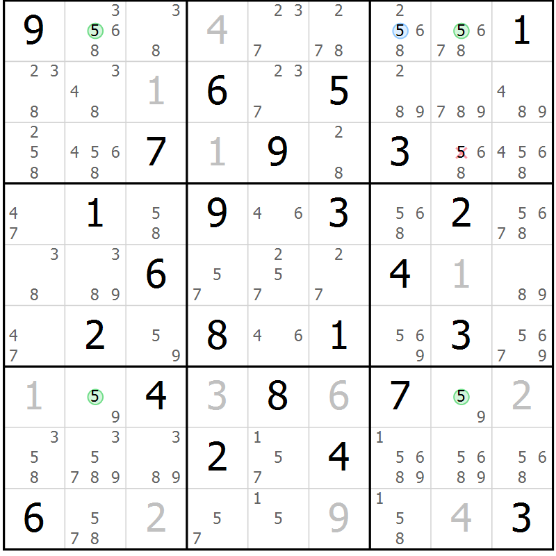 Position des candidats pour la solution de la Gr 73 page 76 du magazine de sudoku Sudoku Suprême n° 036