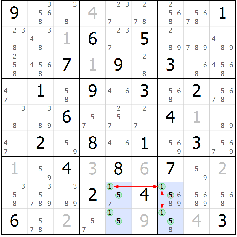 Position des candidats pour la solution de la Gr 73 page 76 du magazine de sudoku Sudoku Suprême n° 036