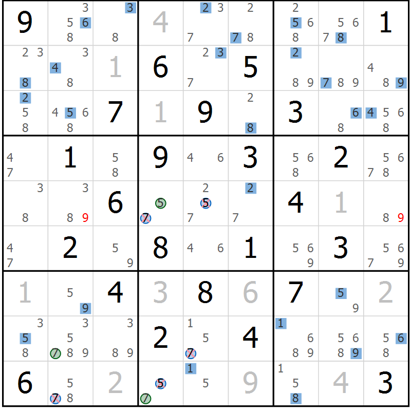Position des candidats pour la solution de la Gr 73 page 76 du magazine de sudoku Sudoku Suprême n° 036