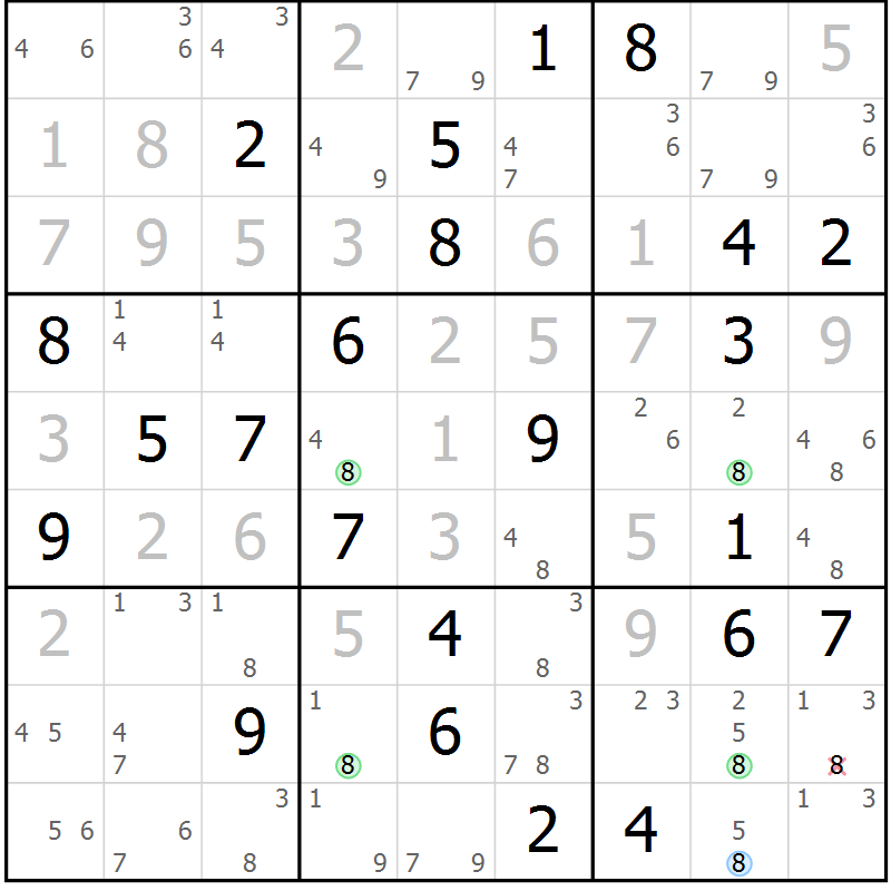 Position des candidats pour la solution de la Gr 74 page 77 du magazine de sudoku Sudoku Suprême n° 036