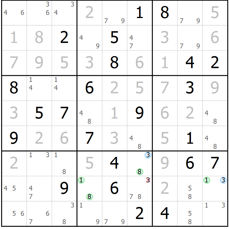 Position des candidats pour la solution de la Gr 74 page 77 du magazine de sudoku Sudoku Suprême n° 036