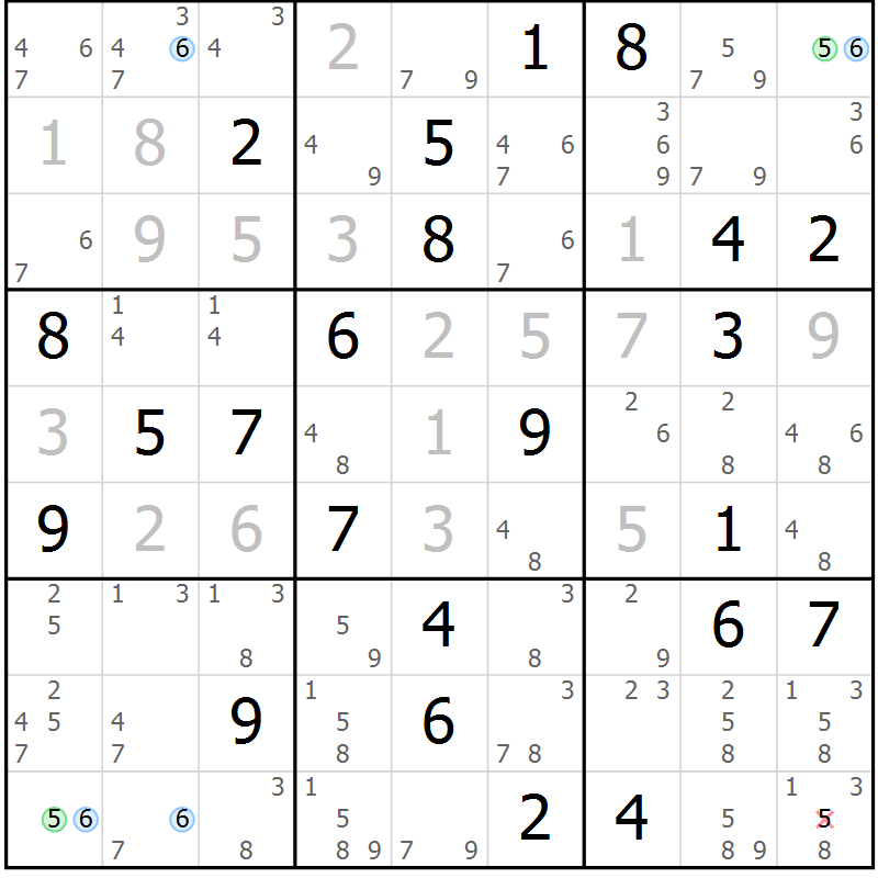 Position des candidats pour la solution de la Gr 74 page 77 du magazine de sudoku Sudoku Suprême n° 036