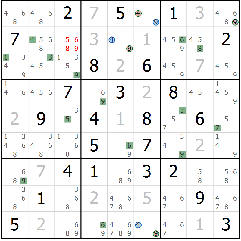 Position des candidats pour la solution de la Gr 75 page 78 du magazine de sudoku Sudoku Suprême n° 036