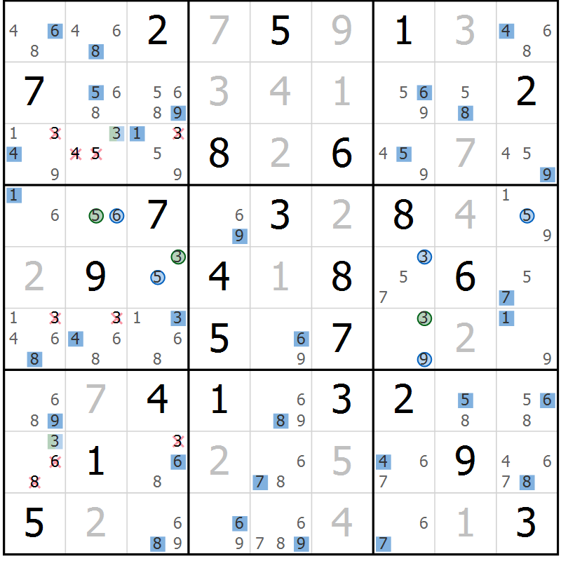 Position des candidats pour la solution de la Gr 75 page 78 du magazine de sudoku Sudoku Suprême n° 036