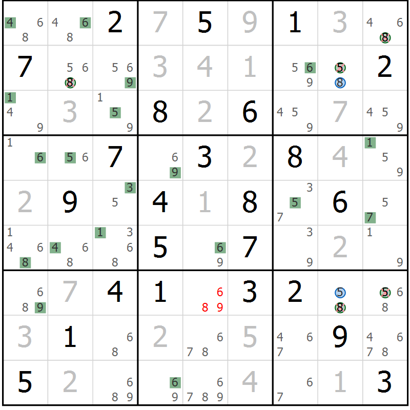 Position des candidats pour la solution de la Gr 75 page 78 du magazine de sudoku Sudoku Suprême n° 036