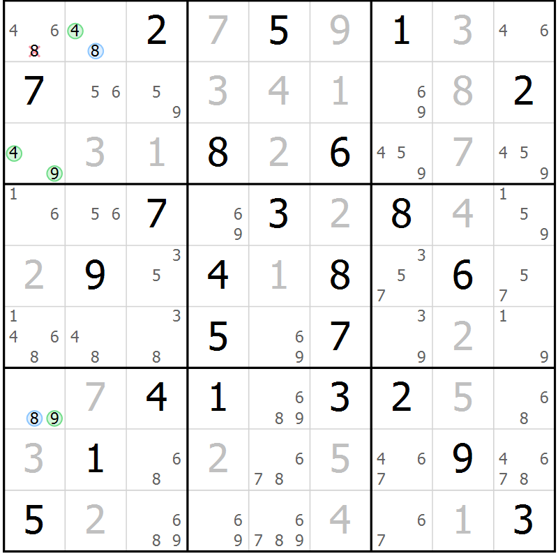 Position des candidats pour la solution de la Gr 75 page 78 du magazine de sudoku Sudoku Suprême n° 036