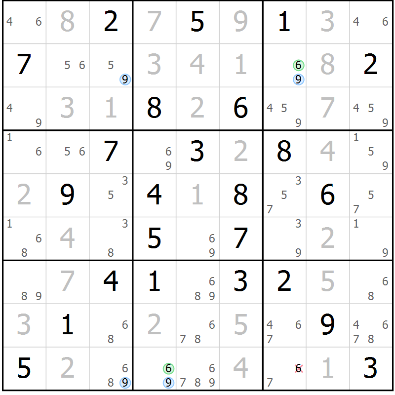 Position des candidats pour la solution de la Gr 75 page 78 du magazine de sudoku Sudoku Suprême n° 036