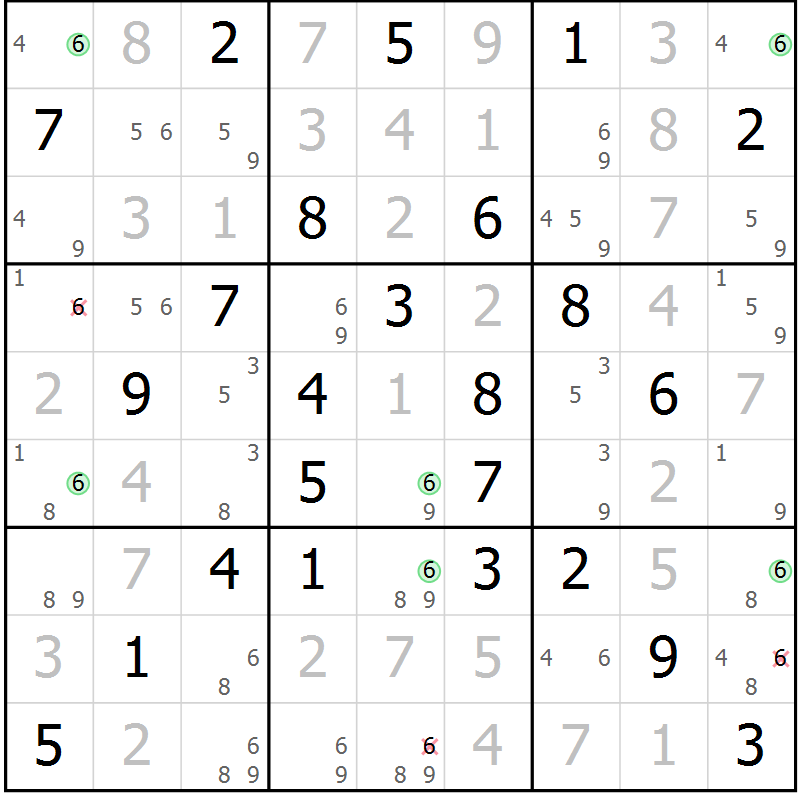 Position des candidats pour la solution de la Gr 75 page 78 du magazine de sudoku Sudoku Suprême n° 036