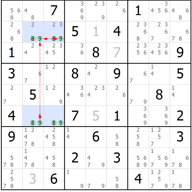 Position des candidats pour la solution de la Gr 76 page 79 du magazine de sudoku Sudoku Suprême n° 036