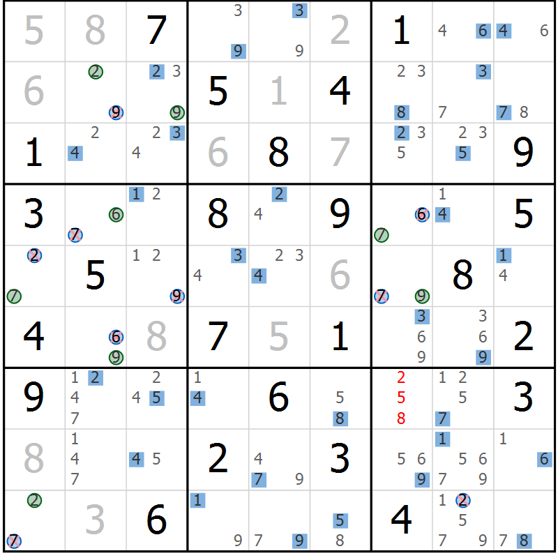 Position des candidats pour la solution de la Gr 76 page 79 du magazine de sudoku Sudoku Suprême n° 036