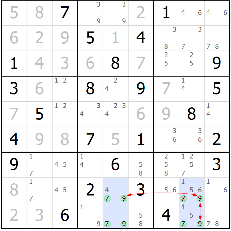 Position des candidats pour la solution de la Gr 76 page 79 du magazine de sudoku Sudoku Suprême n° 036