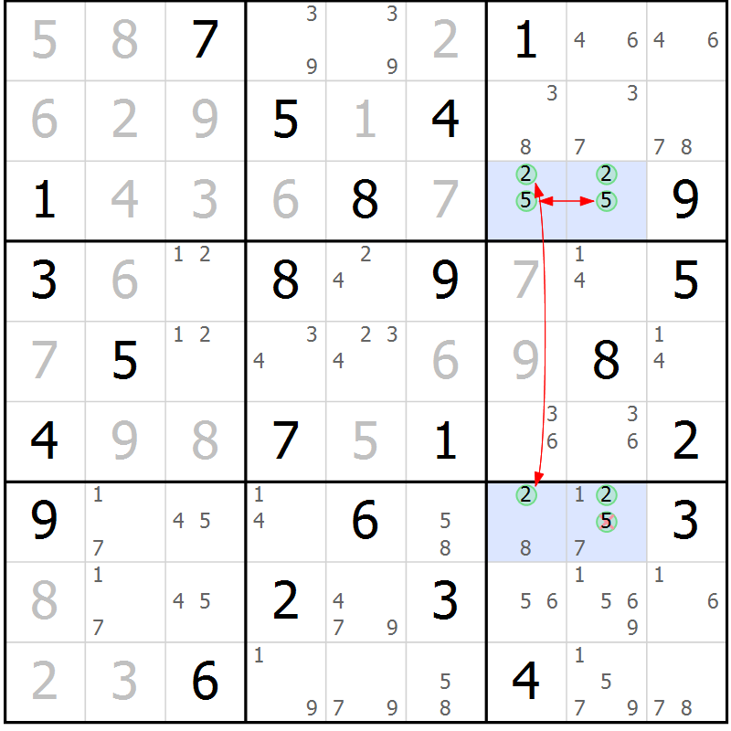 Position des candidats pour la solution de la Gr 76 page 79 du magazine de sudoku Sudoku Suprême n° 036