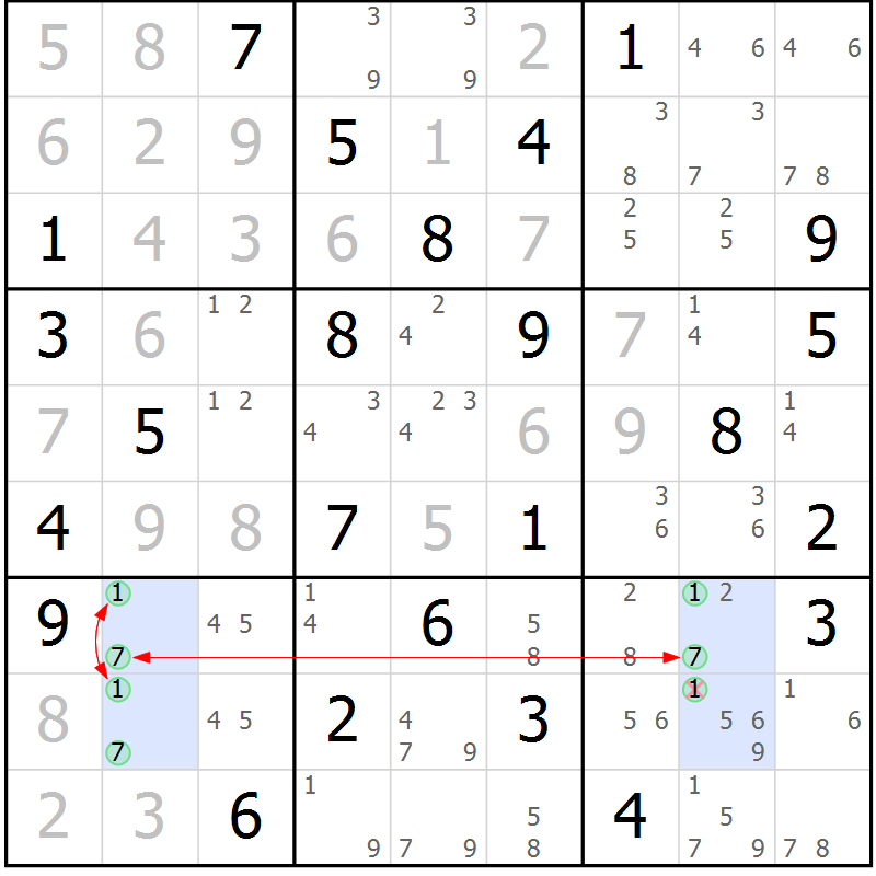 Position des candidats pour la solution de la Gr 76 page 79 du magazine de sudoku Sudoku Suprême n° 036