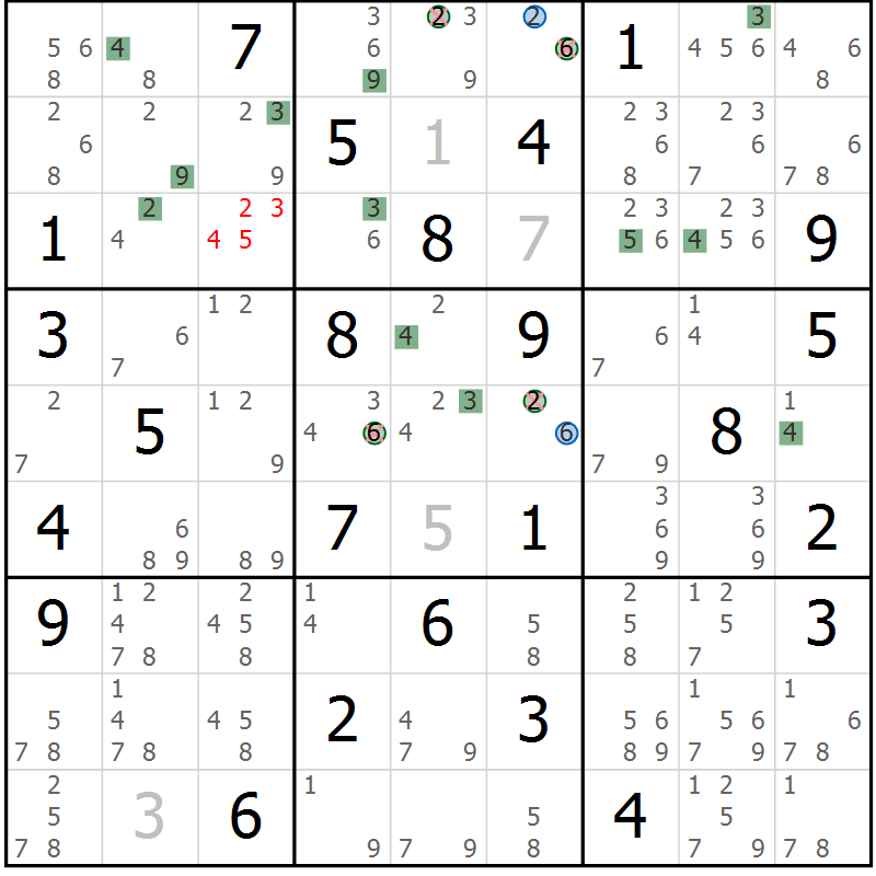 Position des candidats pour la solution de la Gr 76 page 79 du magazine de sudoku Sudoku Suprême n° 036