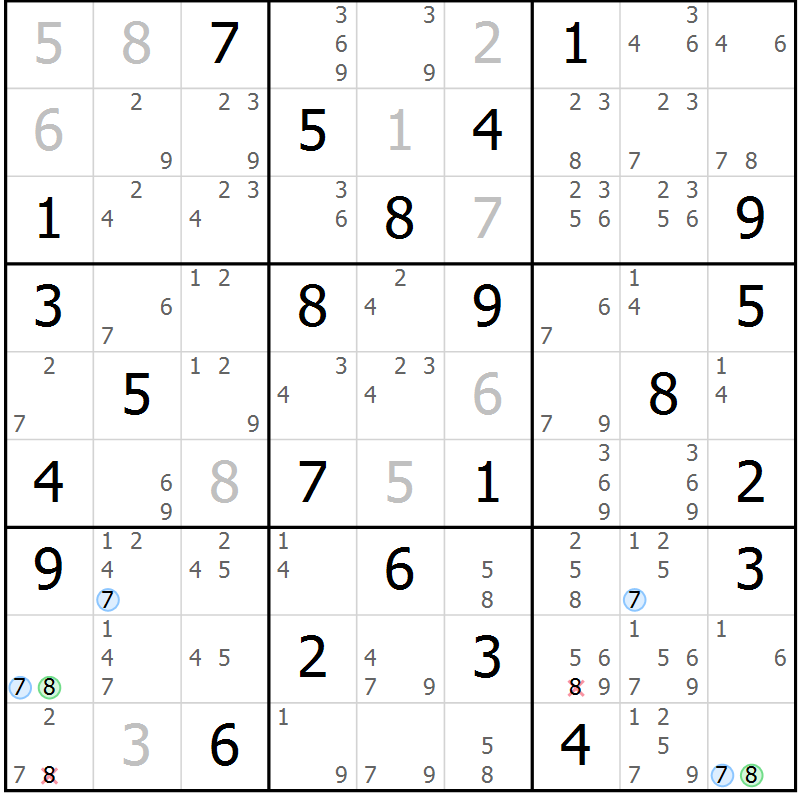 Position des candidats pour la solution de la Gr 76 page 79 du magazine de sudoku Sudoku Suprême n° 036