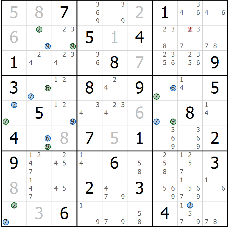Position des candidats pour la solution de la Gr 76 page 79 du magazine de sudoku Sudoku Suprême n° 036