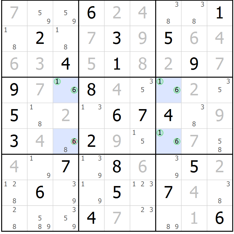 Position des candidats pour la solution de la Gr 77 page 80 du magazine de sudoku Sudoku Suprême n° 036
