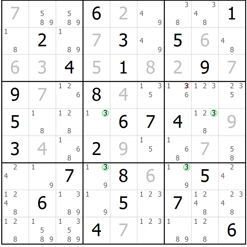 Position des candidats pour la solution de la Gr 77 page 80 du magazine de sudoku Sudoku Suprême n° 036