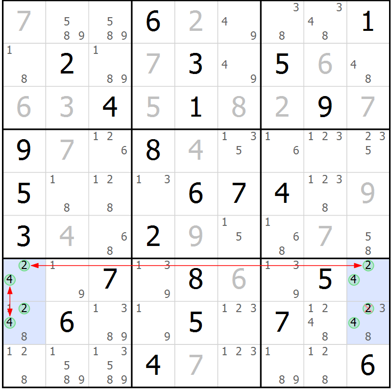 Position des candidats pour la solution de la Gr 77 page 80 du magazine de sudoku Sudoku Suprême n° 036