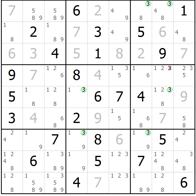 Position des candidats pour la solution de la Gr 77 page 80 du magazine de sudoku Sudoku Suprême n° 036