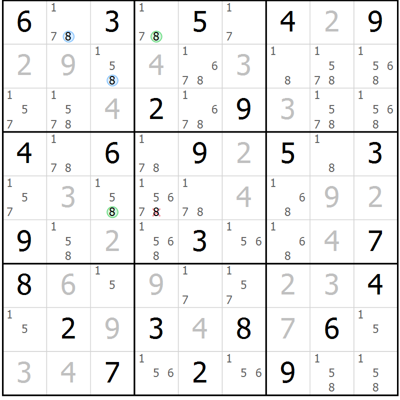 Position des candidats pour la solution de la Gr 78 page 81 du magazine de sudoku Sudoku Suprême n° 036