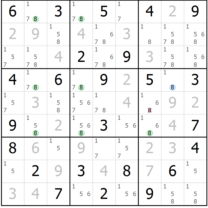 Position des candidats pour la solution de la Gr 78 page 81 du magazine de sudoku Sudoku Suprême n° 036