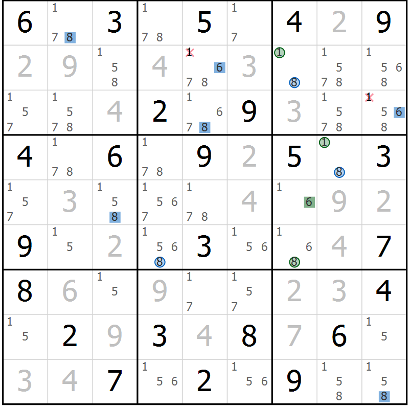 Position des candidats pour la solution de la Gr 78 page 81 du magazine de sudoku Sudoku Suprême n° 036