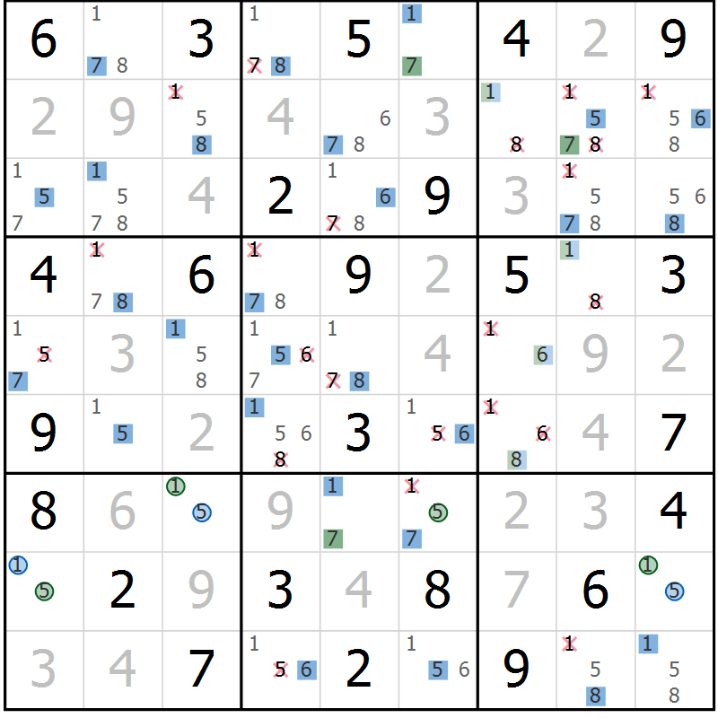 Position des candidats pour la solution de la Gr 78 page 81 du magazine de sudoku Sudoku Suprême n° 036