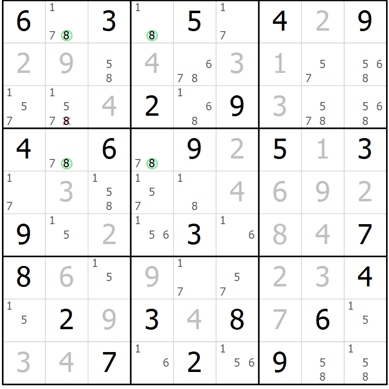 Position des candidats pour la solution de la Gr 78 page 81 du magazine de sudoku Sudoku Suprême n° 036