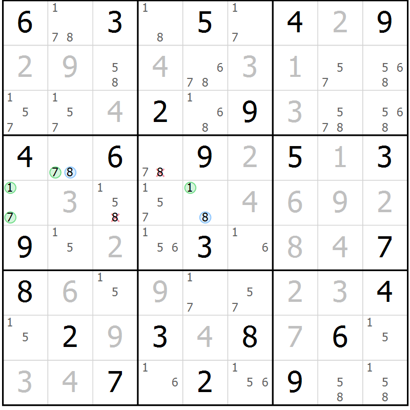 Position des candidats pour la solution de la Gr 78 page 81 du magazine de sudoku Sudoku Suprême n° 036