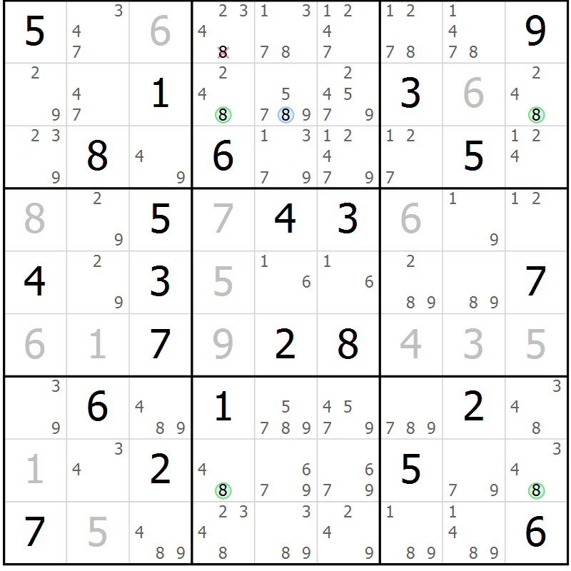 Position des candidats pour la solution de la Gr 79 page 82 du magazine de sudoku Sudoku Suprême n° 036