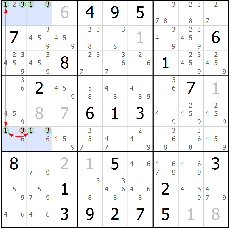 Position des candidats pour la solution de la Gr 8 page 11 du magazine de sudoku Sudoku Suprême n° 036