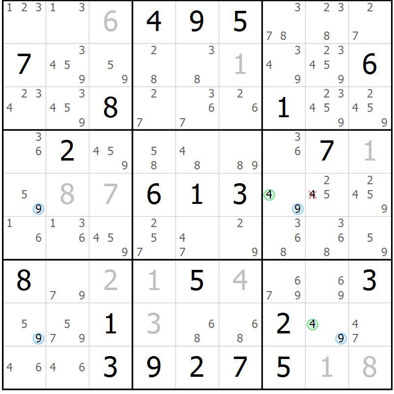 Position des candidats pour la solution de la Gr 8 page 11 du magazine de sudoku Sudoku Suprême n° 036