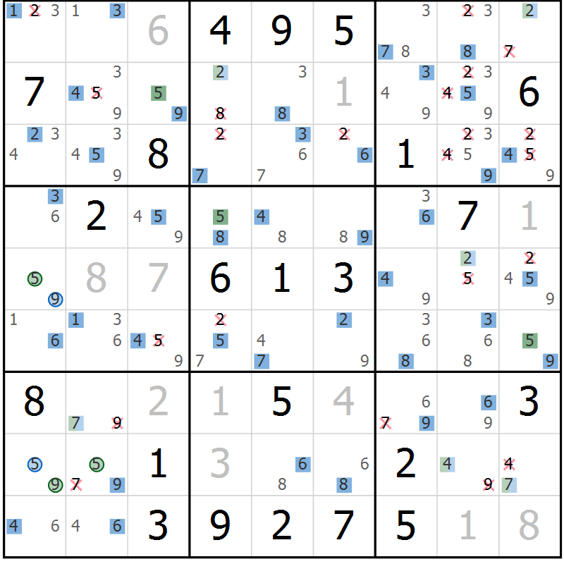 Position des candidats pour la solution de la Gr 8 page 11 du magazine de sudoku Sudoku Suprême n° 036
