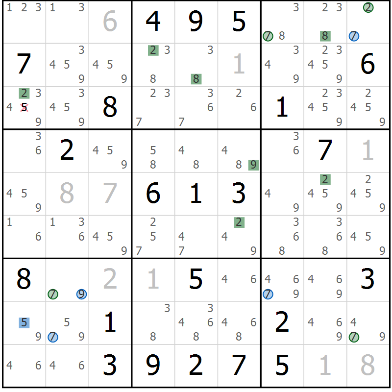 Position des candidats pour la solution de la Gr 8 page 11 du magazine de sudoku Sudoku Suprême n° 036